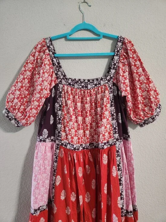 Anthropologie Maeve Midi Dress Women’s small Shortsleeve Square Neck Tape-Detail - Picture 9 of 9